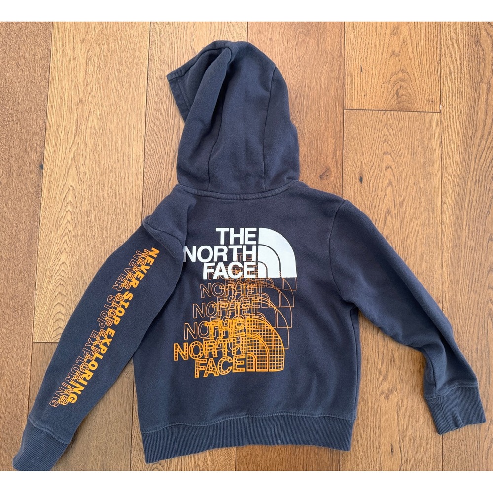 The North Face Hoodie Boys XS Gray Orange Never Stop Exploring Pullover Fleece